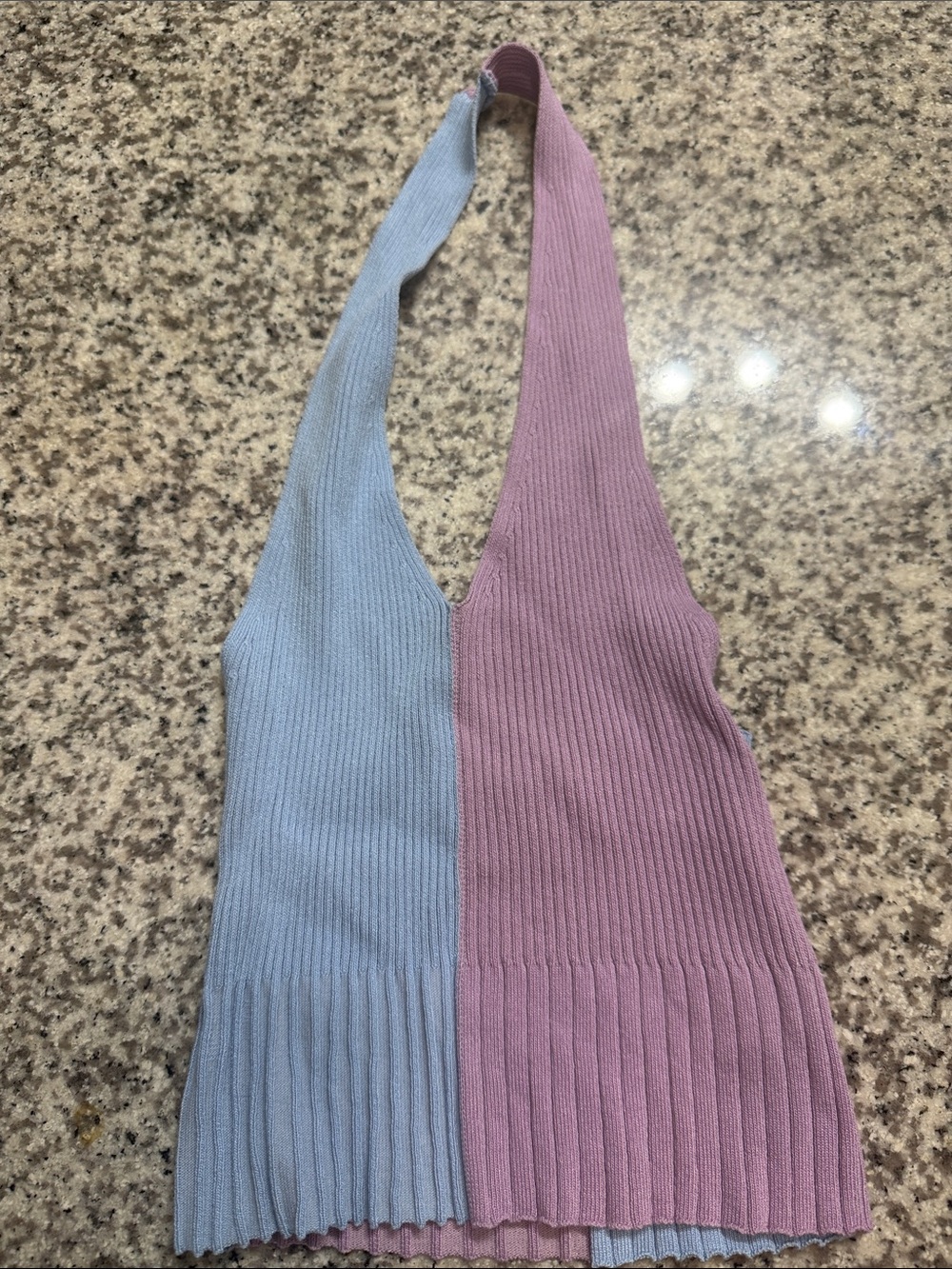 SHEIN Two-Tone Ribbed Halter Tank Top - Blue & Pink
